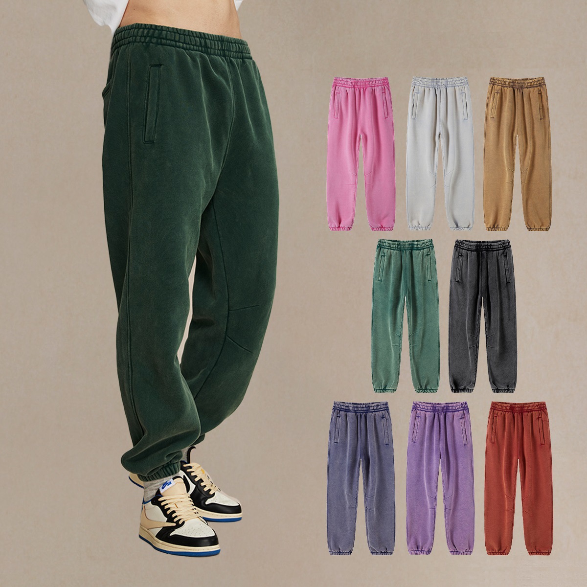 بنطال رياضي كاجوال للرجال من High Street American Retro مغسول من صوف الباتيك المتعثر ومربوط بالكاحل