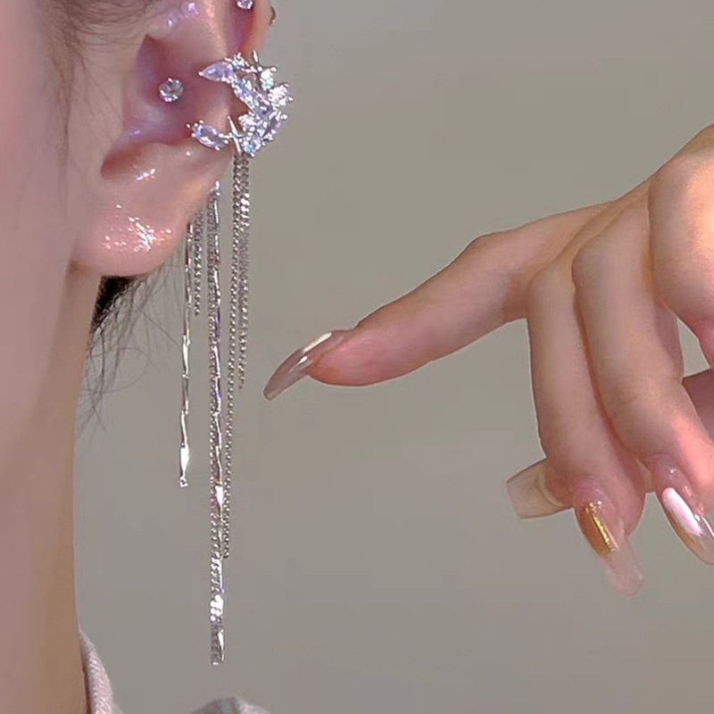 مشبك أذن أنيق من الزركون عون ستار مون شرابة غير خارقة