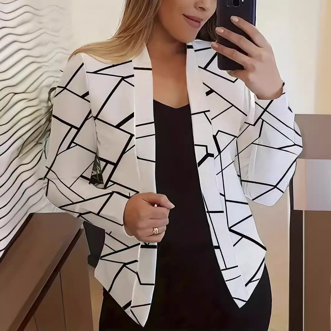 سترة بدلة صغيرة كاجوال مطبوعة للنساء