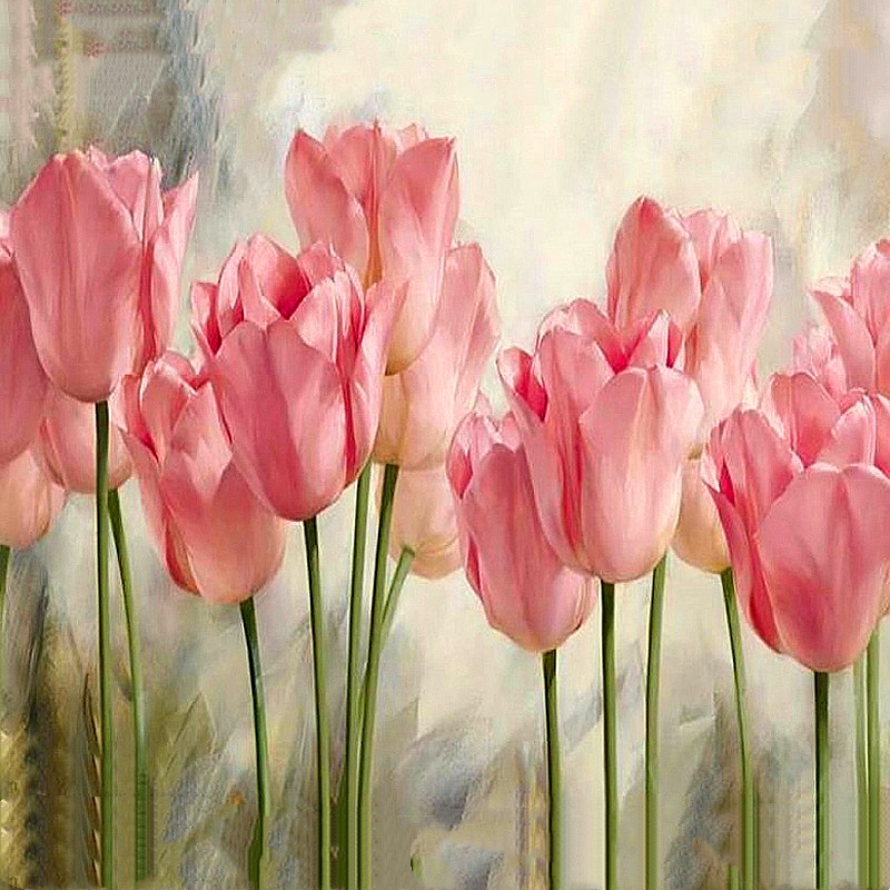 كامل مربع جولة الحفر 5D DIY الماس اللوحة زهرة التوليب 3D التطريز الصليب 5D حجر الراين ديكور المنزل هدية