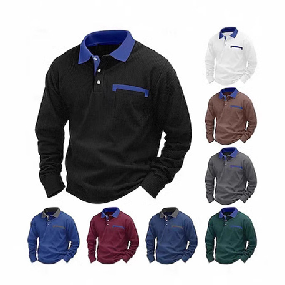 قميص بولو وافل بأكمام طويلة للرجال