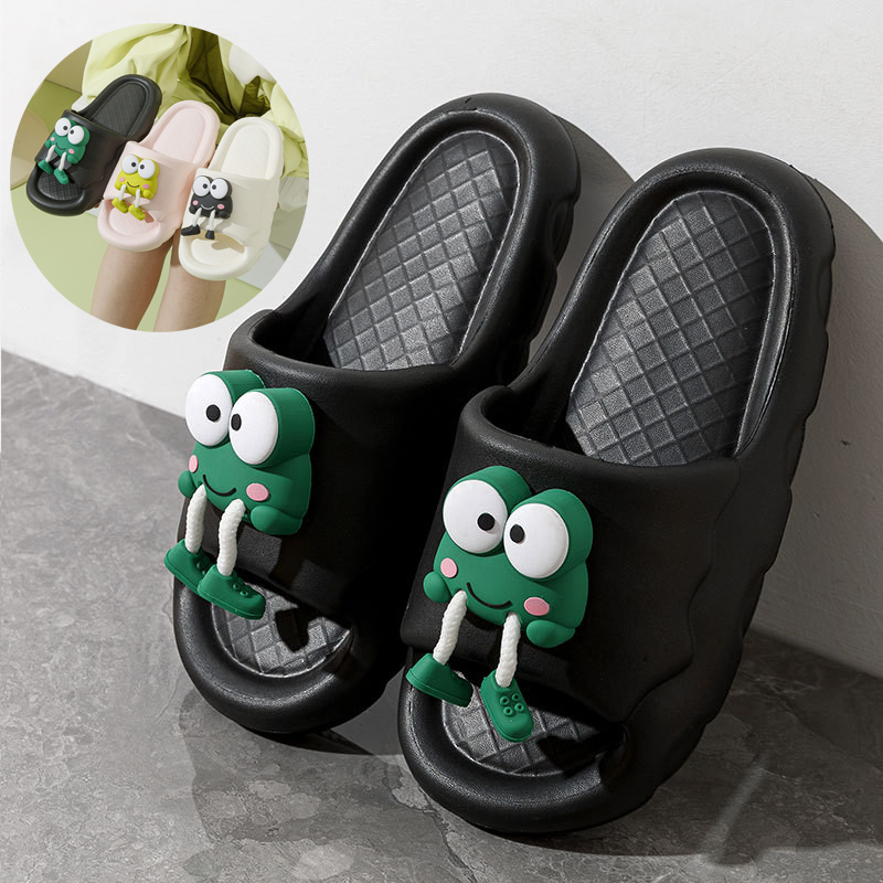 جديد الكرتون الضفدع النعال داخلي لينة سوليد عدم الانزلاق الطابق الاستحمام النعال للنساء أحذية منزلية الصيف زوجين النعال