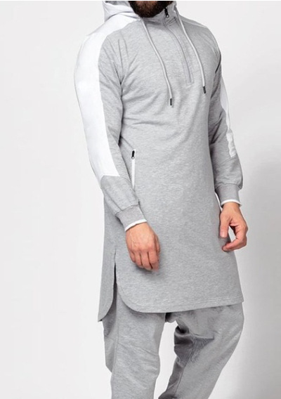 سويت شيرت رجالي من Colorblock Robe مسلم بجيب بسحاب